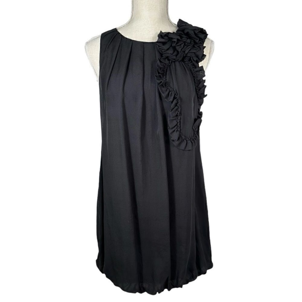 Marciano Black Ruffle Appliqué Sleeveless Bubble Mini Dress